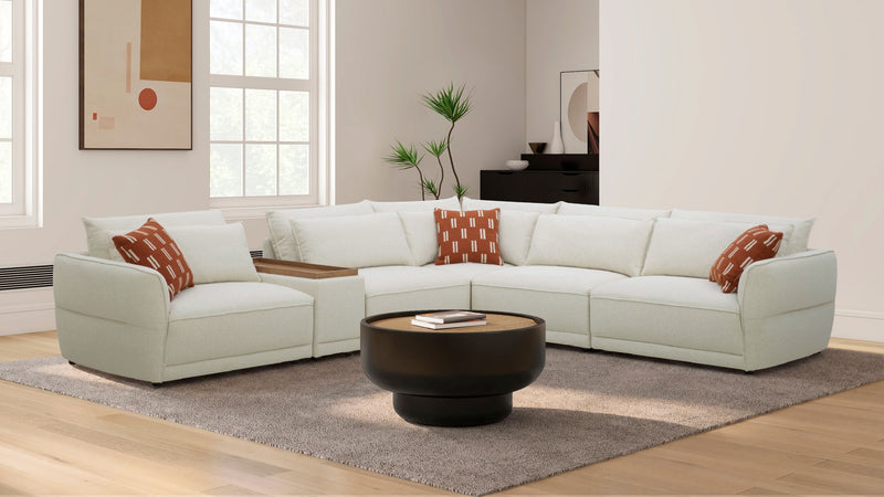 Sofa sectionnel Palisade de 6 pièces en tissu avec console de rangement à dessus relevable et coussins décoratifs - sable
