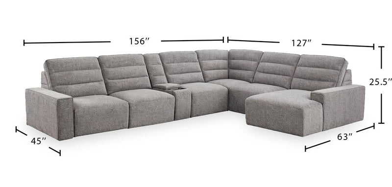 Sofa sectionnel de droite Prestige de Shaquille O’Neal Home 7 pièces avec inclinaison et coulissement électrique - gris