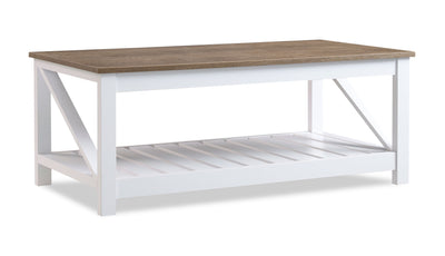 Ridge 47.5” Rustic Coffee Table with Shelf - Walnut Oak & White | Table à café rustique Ridge de 47,5 po avec tablette - chêne noyer et blanche