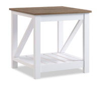  Table de bout rustique Ridge de 22 po avec tablette - chêne noyer et blanche