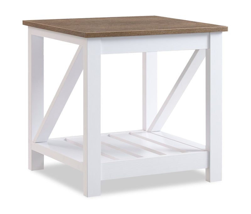 Table de bout rustique Ridge de 22 po avec tablette - chêne noyer et blanche