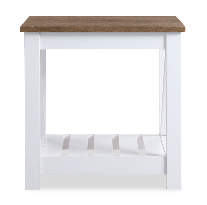 Table de bout rustique Ridge de 22 po avec tablette - chêne noyer et blanche