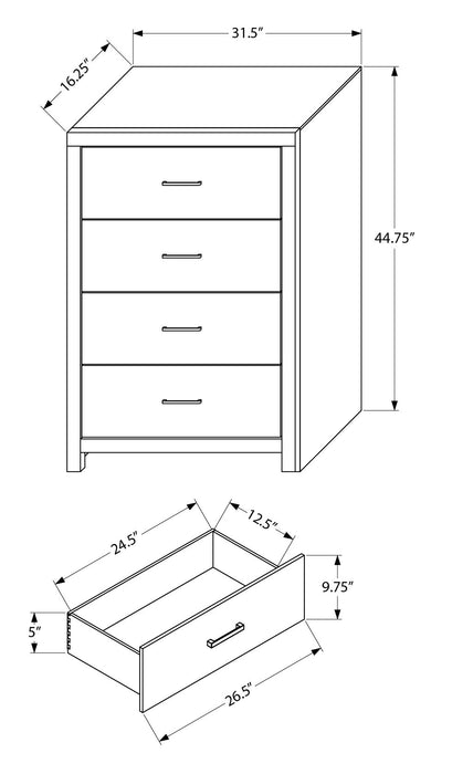 Commode verticale de chambre à coucher Soren de 32 po (L) x 45 po (H) à 4 tiroirs - gris graphite 