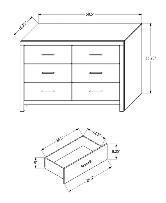 Commode de chambre à coucher Soren de 59 po (L) x 33 po (H) à 6 tiroirs - gris graphite 