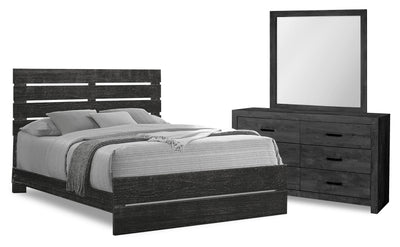 Soren 5pc Bedroom Set with Slat Panel Bed, Dresser & Mirror, Graphite Grey - Queen Size | Ensemble de chambre à coucher Soren 5 pièces avec lit à panneaux à lattes, commode et miroir, gris graphite - format grand lit