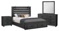 Ensemble de chambre à coucher Soren 6 pièces avec lit de rangement, commode, miroir, table de nuit et éclairage à DEL , gris graphite - grand lit