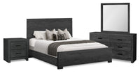 Ensemble de chambre à coucher Soren 6 pièces avec lit à panneaux, commode, miroir et table de nuit, gris graphite - format grand lit