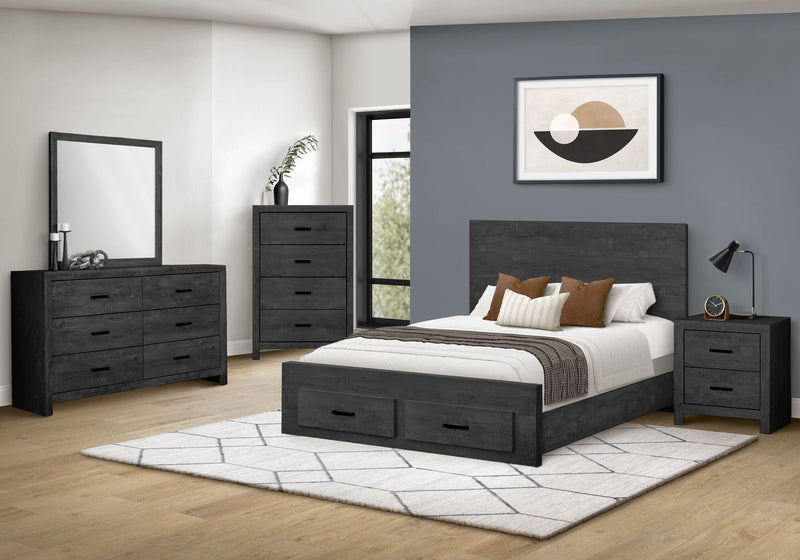Lit plateforme de rangement Soren avec tête de lit à panneau et cadre de lit, gris graphite - format grand lit