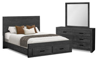 Ensemble de chambre à coucher Soren 5 pièces avec lit de rangement, commode et miroir, gris graphite - format grand lit