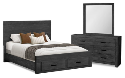 Soren 5pc Bedroom Set with Storage Bed, Dresser & Mirror, Graphite Grey - Queen Size | Ensemble de chambre à coucher Soren 5 pièces avec lit de rangement, commode et miroir, gris graphite - format grand lit