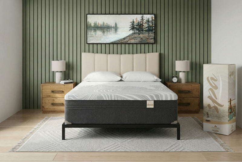 Matelas ferme à plateau-coussin dans une boîte Spa 8 de Springwall pour lit double très long de véhicule récréatif