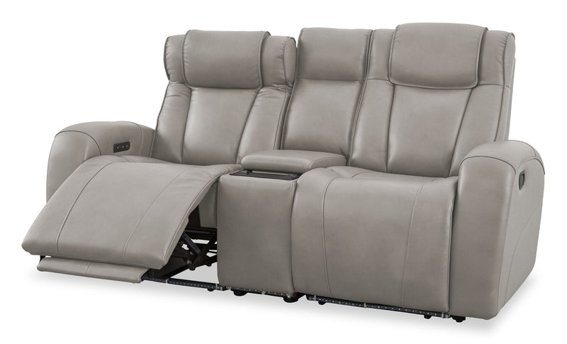 Causeuse à inclinaison électrique Titan de Shaquille O’Neal Home de 81 po en cuir véritable avec confort Shaq-o-pedic - ardoise 
