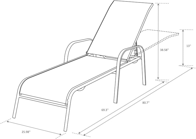 Chaise longue Tuscany pour la terrasse à l’extérieur avec dossier réglable - métal, résistante aux rayons UV et aux intempéries - grise et noire