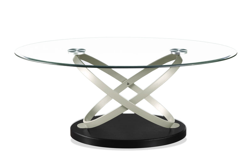 Table à café ovale moderne Vikki de 48 po avec dessus en verre - verre avec base en métal