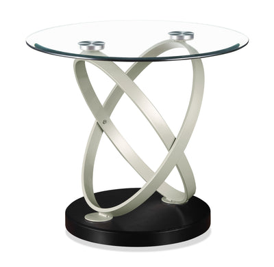 Vikki 26" Modern Round Glass Top End Table - Glass with Metal Base|Table de bout ronde moderne Vikki de 26 po avec dessus en verre - verre avec base en métal