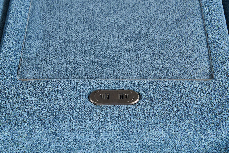 Sofa sectionnel modulaire de gauche Voyage 6 pièces en tissu avec console et pouf - bleu