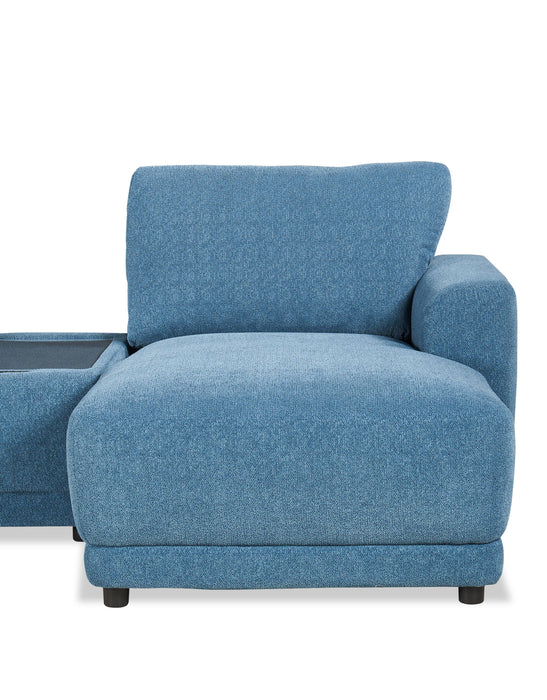 Sofa sectionnel modulaire de gauche Voyage 6 pièces en tissu avec console et pouf - bleu