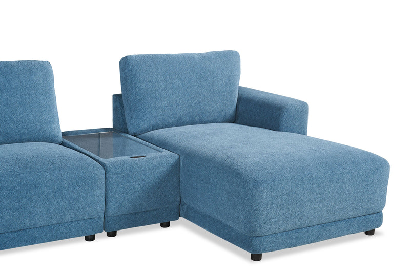 Sofa sectionnel modulaire de gauche Voyage 6 pièces en tissu avec console et pouf - bleu