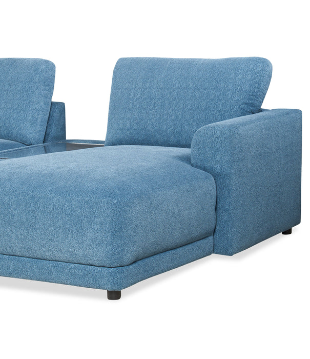 Sofa sectionnel modulaire de gauche Voyage 6 pièces en tissu avec console et pouf - bleu
