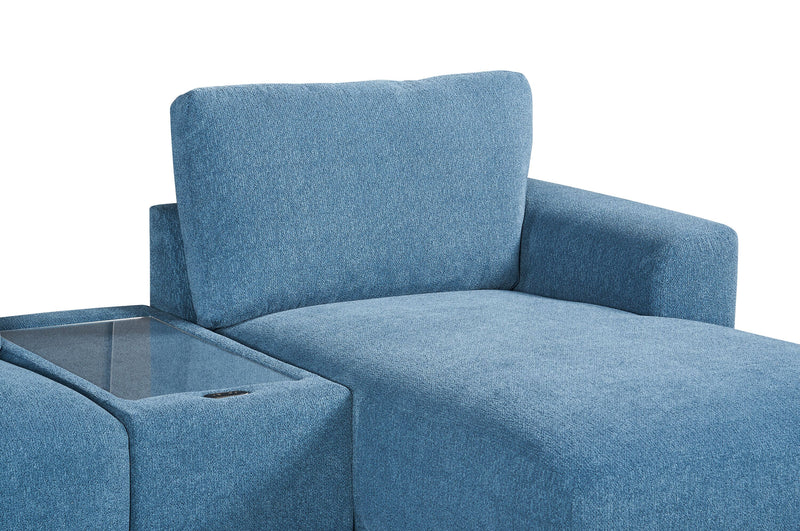Sofa sectionnel modulaire de gauche Voyage 6 pièces en tissu avec console et pouf - bleu