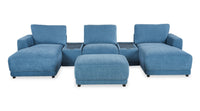 Sofa sectionnel modulaire de gauche Voyage 6 pièces en tissu avec console et pouf - bleu