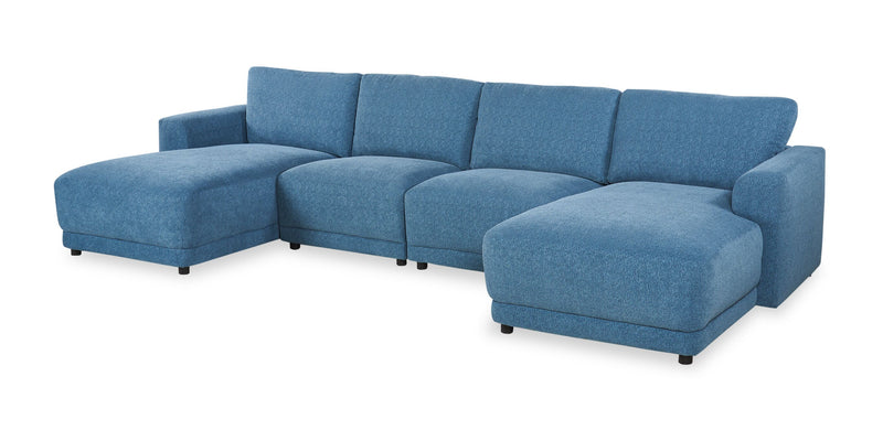 Sofa sectionnel modulaire en forme de U Voyage 4 pièces en tissu avec coussins de dossier amovibles - bleu