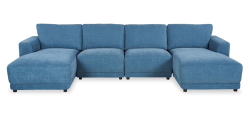 Sofa sectionnel modulaire en forme de U Voyage 4 pièces en tissu avec coussins de dossier amovibles - bleu