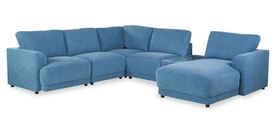 Voyage Modular 6-Piece Right-Facing Fabric Sectional with Console and Removable Back Cushions – Blue | Sofa sectionnel modulaire de droite Voyage 6 pièces en tissu avec console et coussins de dossier amovibles - bleu