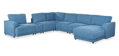  Sofa sectionnel modulaire de droite Voyage 7 pièces en tissu avec console et coussins de dossier amovibles - bleu