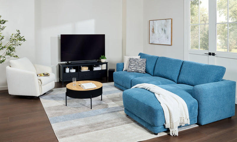 Sofa sectionnel modulaire de droite Voyage 3 pièces en tissu avec coussins de dossier amovibles - bleu