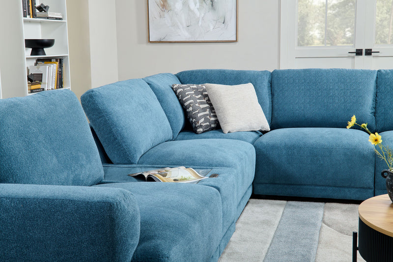 Sofa sectionnel modulaire de droite Voyage 7 pièces en tissu avec console et coussins de dossier amovibles - bleu
