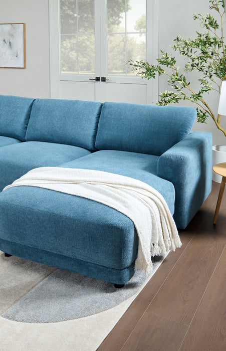 Sofa sectionnel modulaire de droite Voyage 7 pièces en tissu avec console et coussins de dossier amovibles - bleu