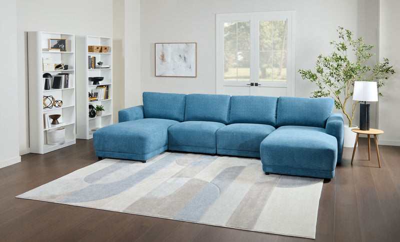 Sofa sectionnel modulaire en forme de U Voyage 4 pièces en tissu avec coussins de dossier amovibles - bleu