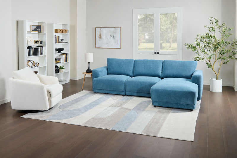 Sofa sectionnel modulaire de droite Voyage 3 pièces en tissu avec coussins de dossier amovibles - bleu