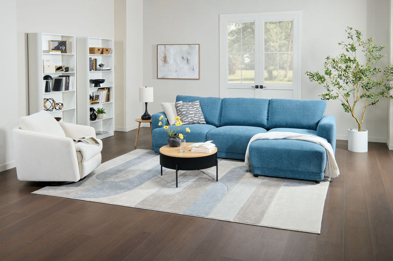 Sofa sectionnel modulaire de droite Voyage 3 pièces en tissu avec coussins de dossier amovibles - bleu