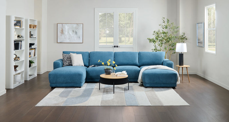 Sofa sectionnel modulaire en forme de U Voyage 4 pièces en tissu avec coussins de dossier amovibles - bleu