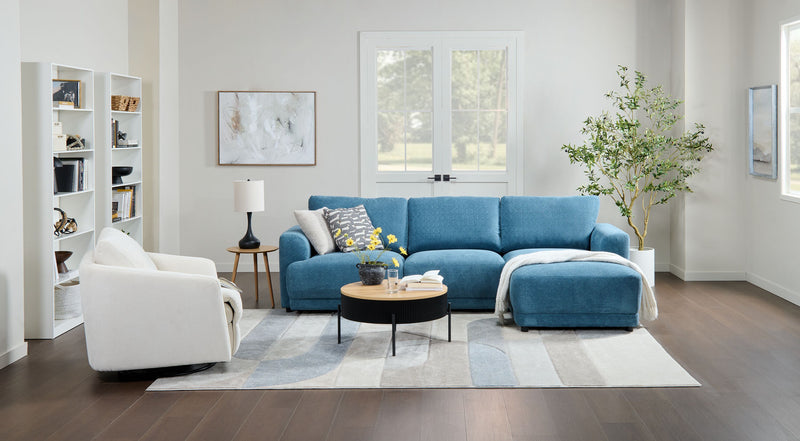 Sofa sectionnel modulaire de droite Voyage 3 pièces en tissu avec coussins de dossier amovibles - bleu