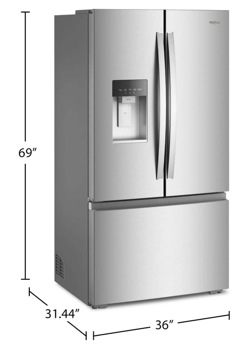 Réfrigérateur Whirlpool de 23,4 pi3 et de 36 po à portes françaises - acier inoxydable résistant aux traces de doigts - WRFC5236RZ