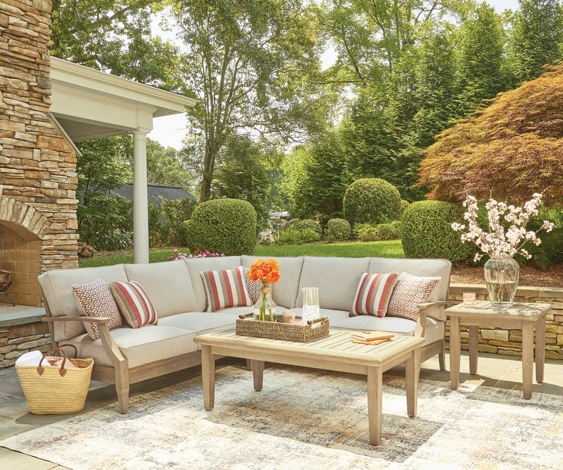 Ensemble Juno 3 pièces pour la terrasse à l’extérieur avec 2 causeuses et un fauteuil en coin, résistant aux intempéries - naturel et beige