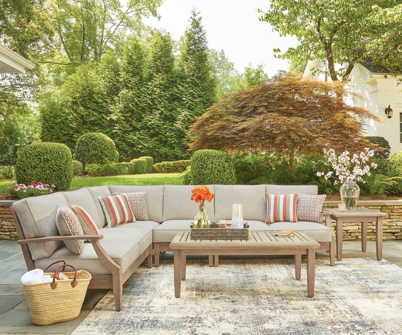 Ensemble Juno 4 pièces pour la terrasse à l’extérieur avec 2 causeuses, un fauteuil en coin et un fauteuil sans accoudoirs - naturel et beige