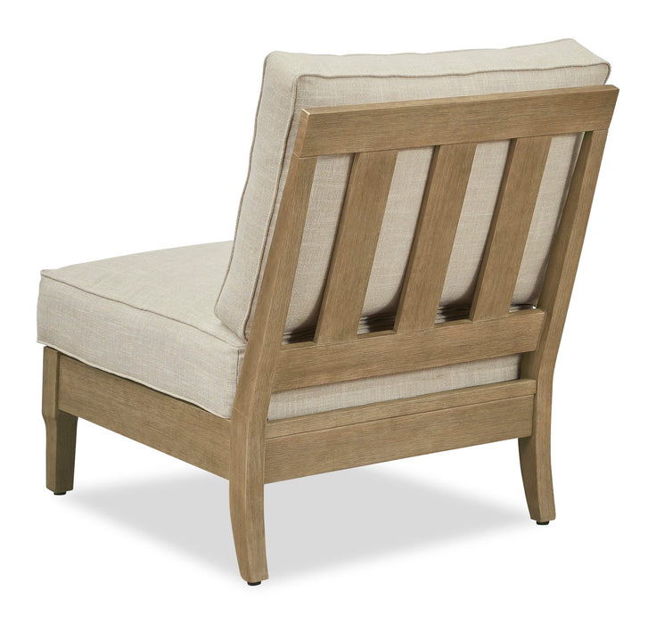 Fauteuil sans accoudoirs Juno pour la terrasse à l’extérieur - eucalyptus et tissu Nuvella, résistant aux intempéries - naturel et beige