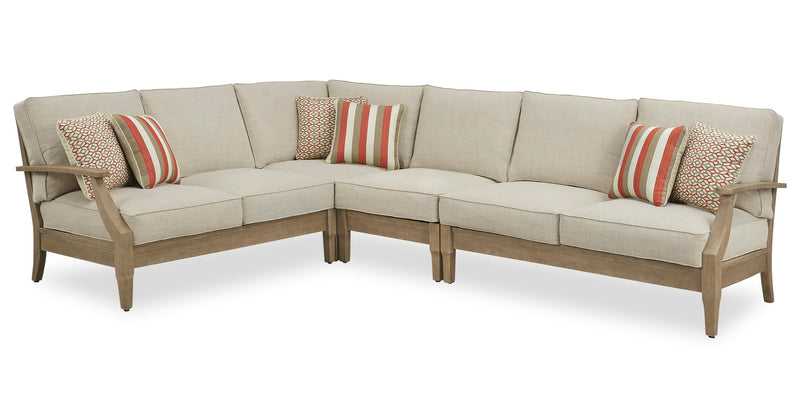 Fauteuil en coin Juno pour la terrasse à l’extérieur - eucalyptus et tissu Nuvella, résistant aux intempéries - naturel et beige