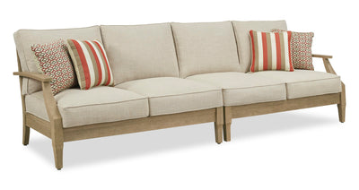 Juno Outdoor Patio Loveseats - Set of 2, Eucalyptus Wood & Nuvella Fabric - Natural/Beige | Causeuses Juno pour la terrasse à l’extérieur - ensemble de 2, eucalyptus et tissu Nuvella - naturelles et beige