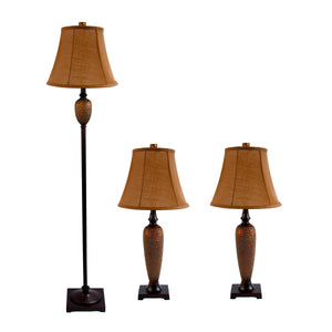 Ensemble 3 pièces Elegant Designs de 2 lampes de table et de 1 lampe à pied - bronze martelé