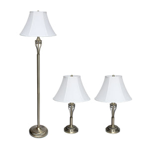Ensemble 3 pièces Elegant Designs de 2 lampes de table et de 1 lampe à pied - laiton antique
