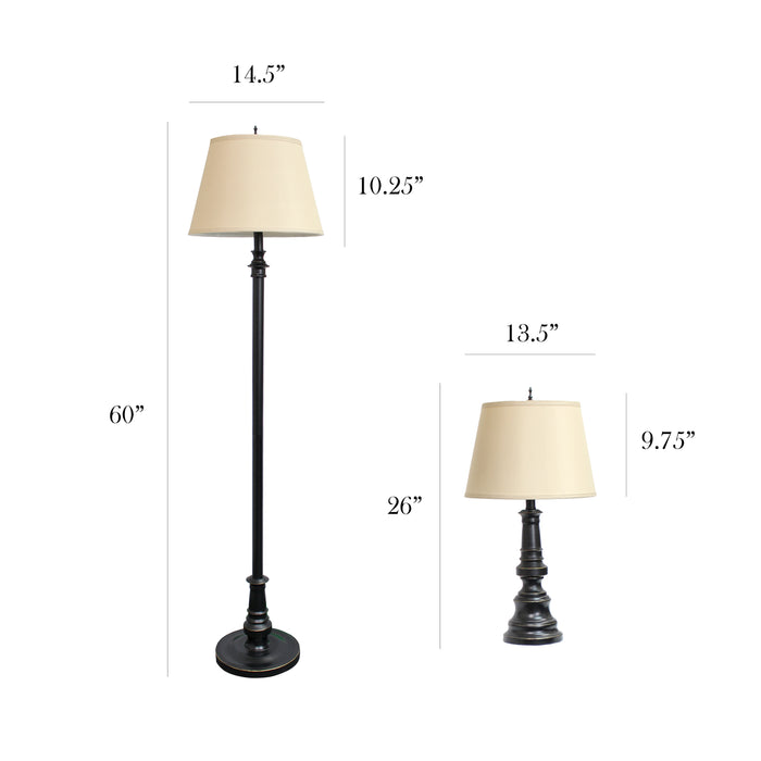 Ensemble 3 pièces Elegant Designs de 2 lampes de table et de 1 lampe à pied - bronze restauré