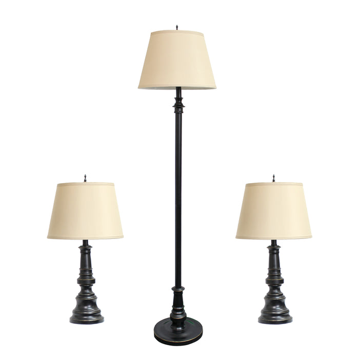 Ensemble 3 pièces Elegant Designs de 2 lampes de table et de 1 lampe à pied - bronze restauré