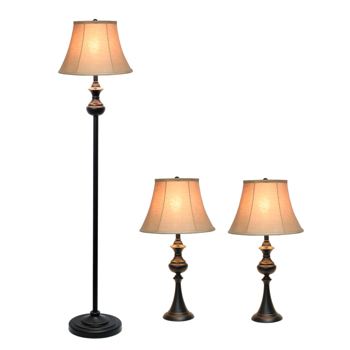 Ensemble 3 pièces Elegant Designs de 2 lampes de table et de 1 lampe à pied - bronze restauré