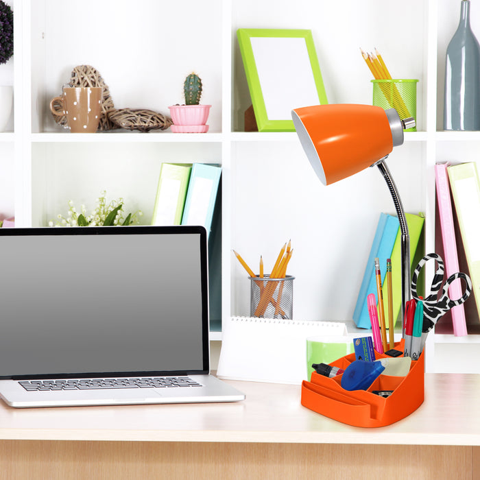 Lampe de bureau à col de cygne de Limelights avec support pour iPad et prise électrique - orange