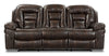 Sofa inclinable Leo de 87,5 po en tissu d’apparence cuir - brun noyer 